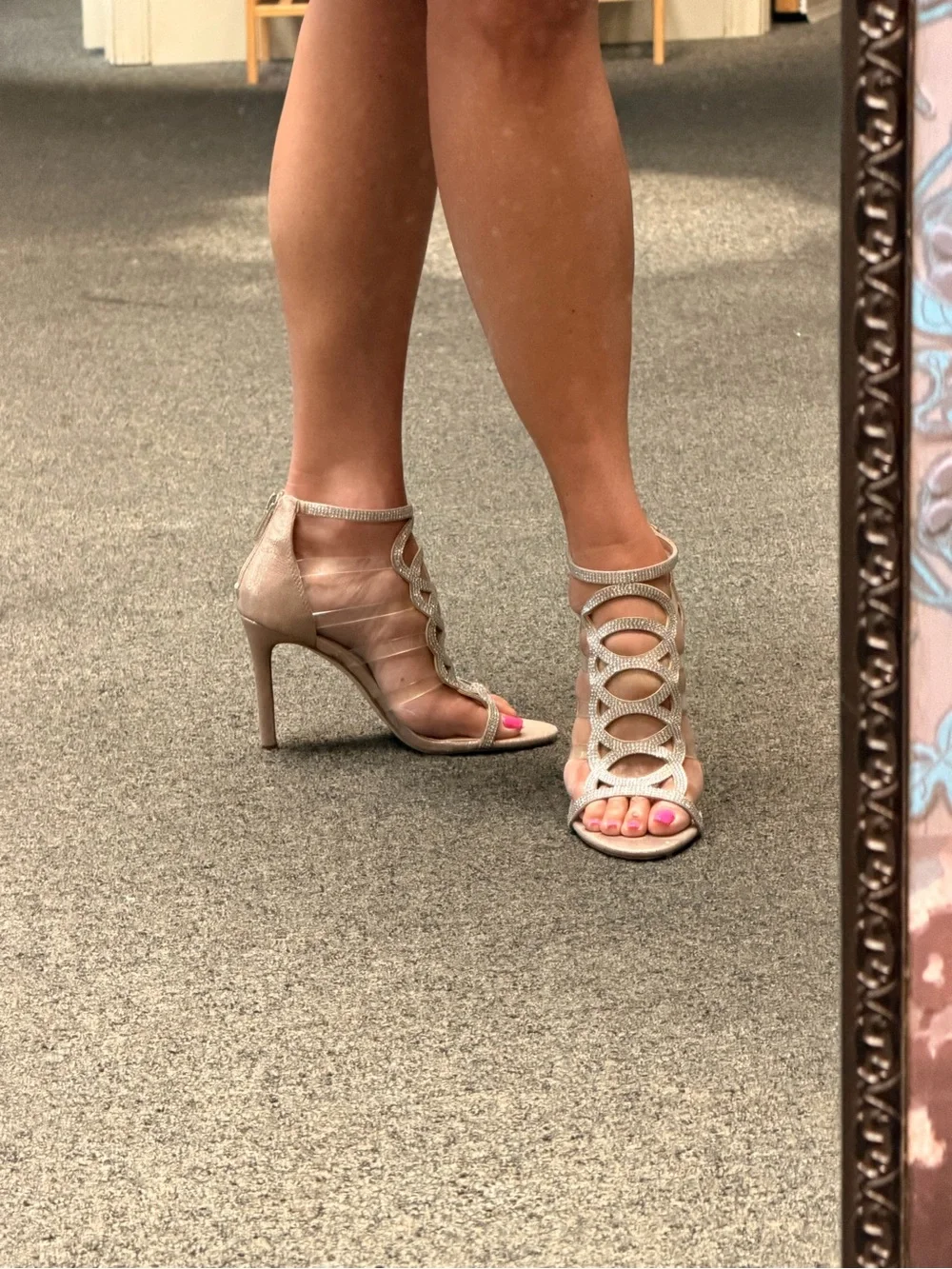 Jessica Simpson Silver Rhinestone Cage Heels